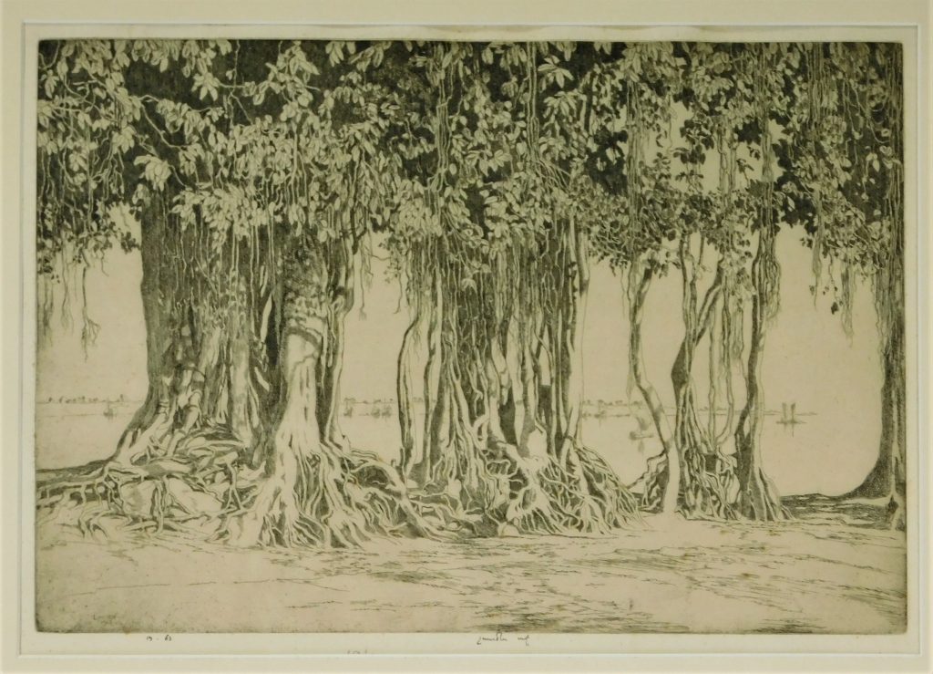 Appraisal: ERNEST LUMSDEN RIVER TREES LANDSCAPE ETCHING Scotland - The Banjan