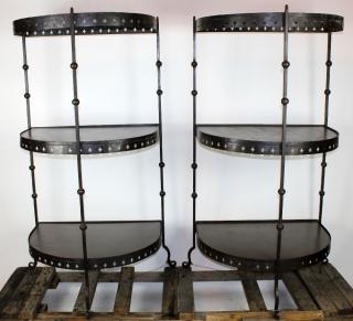 Appraisal: Pair of iron demi lune -tier etagere shelves h x