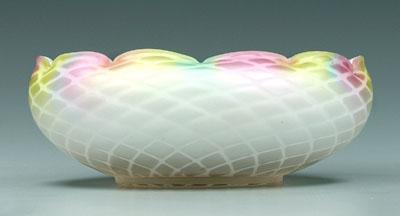 Appraisal: Rainbow mother-of-pearl footed bowl diamond quilted satin surface base marked