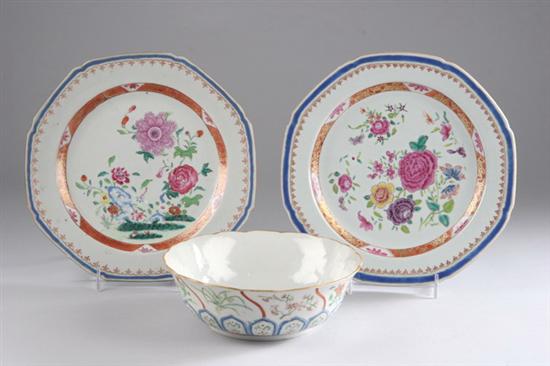 Appraisal: PAIR CHINESE FAMILLE ROSE PORCELAIN OCTAGONAL PLATES th century Floral