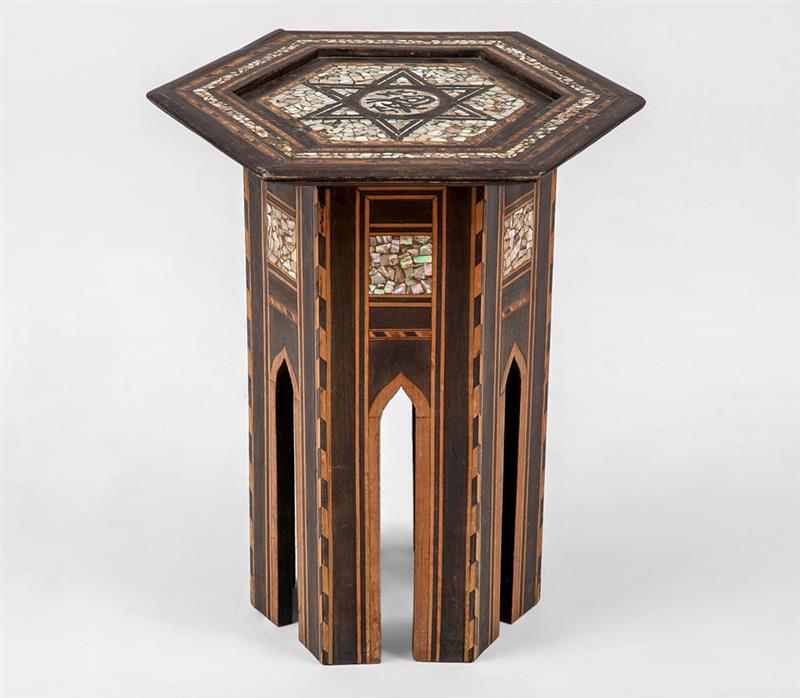 Appraisal: Small Syrian Mother-of-Pearl Inlaid Side Table and an Indian Black