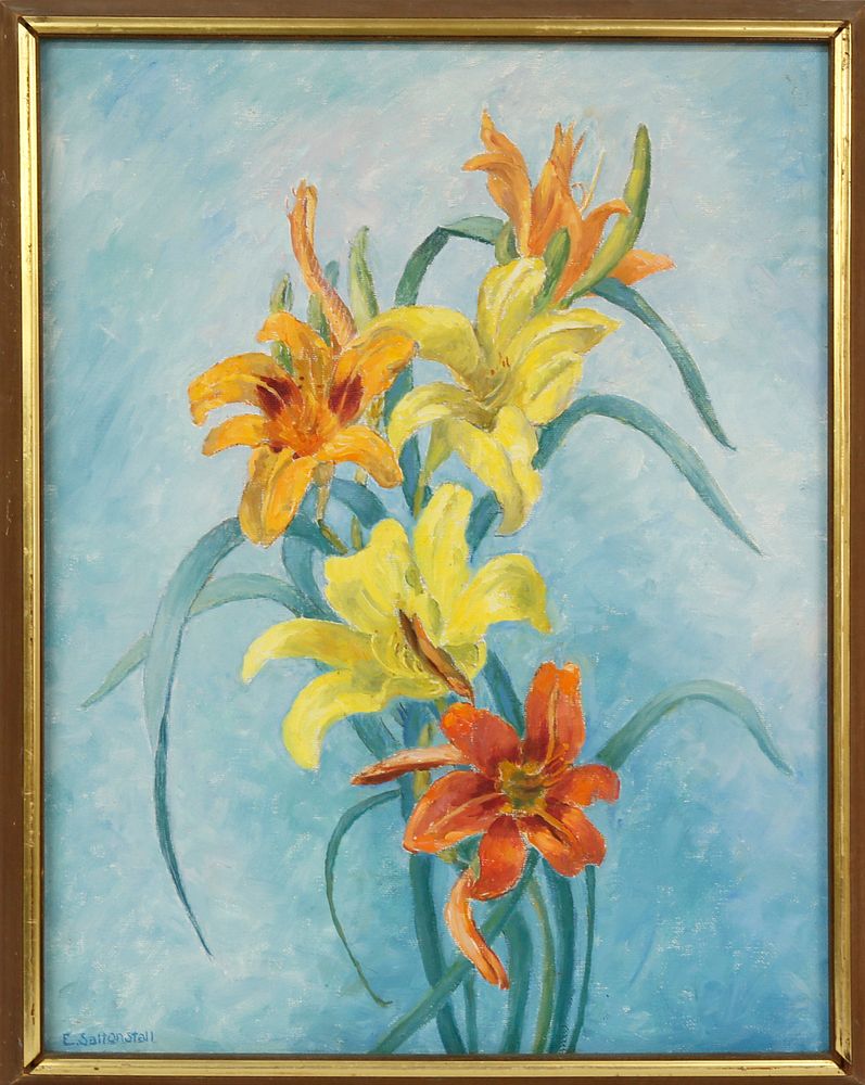 Appraisal: Elizabeth Saltonstall Oil on Canvas Sheaf of Lilies Nantucket Elizabeth