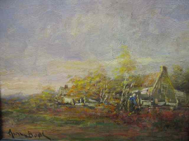 Appraisal: Oil Impressionistic landscape with farm image area '' x ''