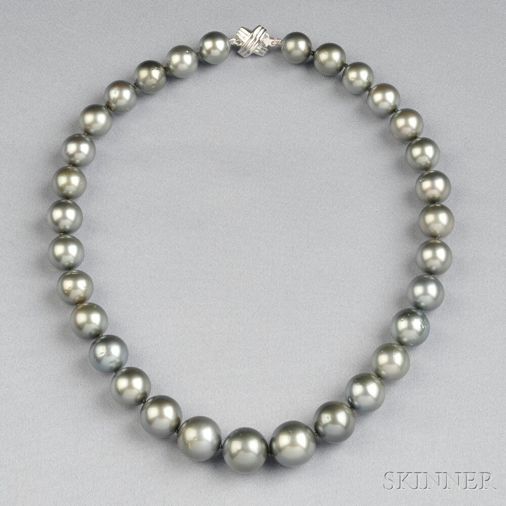 Appraisal: Tahitian Pearl Necklace composed of thirty-one pearls graduating in size