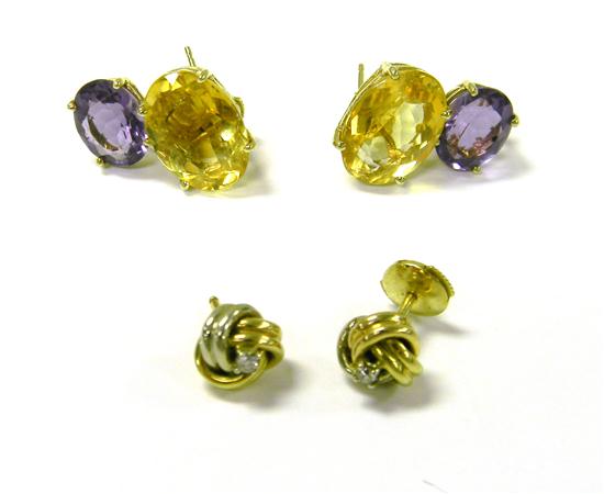 Appraisal: JEWELRY two pieces pair of citrine and amethyst earrings pierced