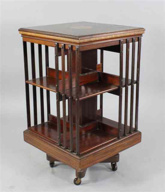 Appraisal: An Edwardian satinwood inlaid mahogany revolving bookcase ft ins x