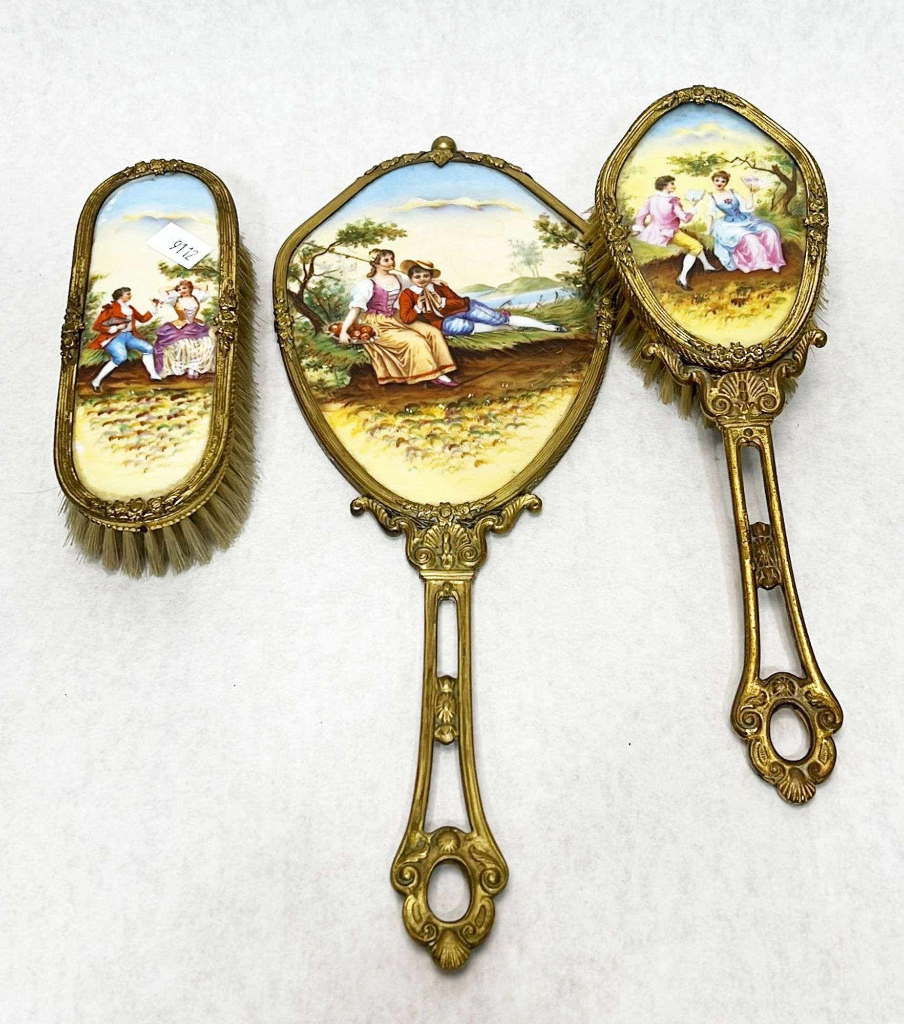 Appraisal: pc French Hand Painted Porcelain Dresser setMirror is long Condition