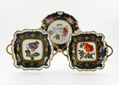 Appraisal: Four English porcelain botanical dishes each painted with a large