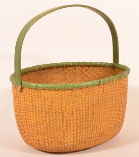 Appraisal: Vintage Nantucket Style Oval Swing Handle Basket Painted yellow with