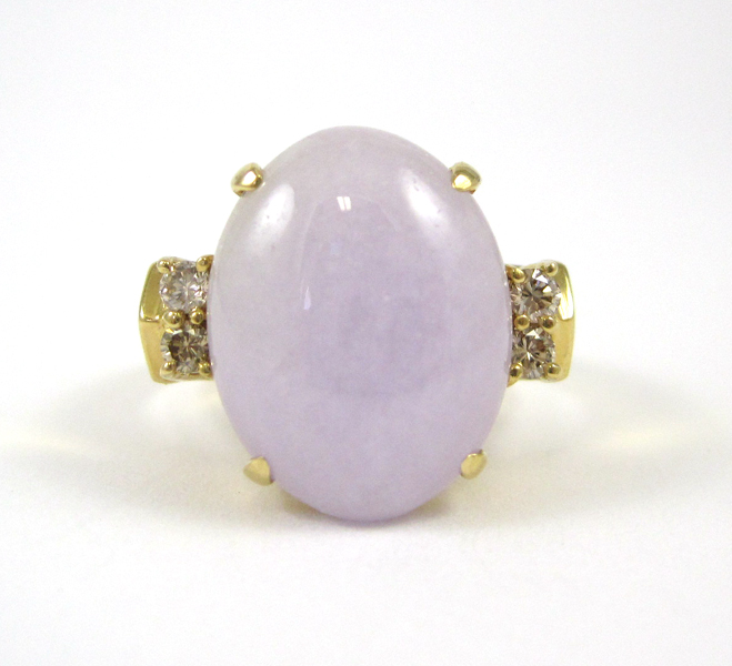 Appraisal: LAVENDER JADE AND EIGHTEEN KARAT GOLD RING with two round-cut