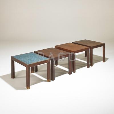 Appraisal: PHILLIP ENFIELD Four nesting tables New York s Walnut mosaic