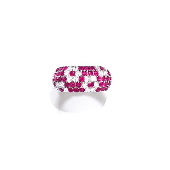 Appraisal: RUBY AND DIAMOND RING White gold Casual-elegant band ring the