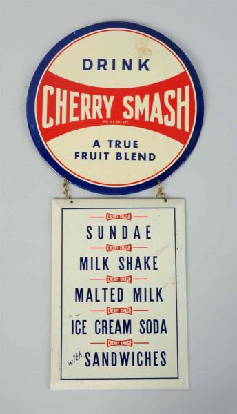 Appraisal: Piece Cherry Smash Tin Over Cardboard Sign The round part