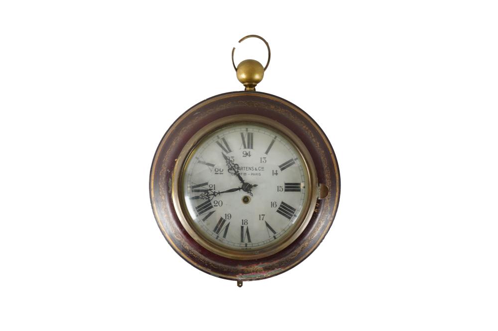 Appraisal: FRENCH TOLE CLOCKthe dial stamped 'A Martens Cie Paris' Condition