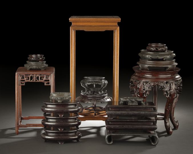 Appraisal: Group of Twenty Chinese Wooden Display Stands with lacquered rosewood