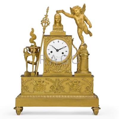 Appraisal: FRENCH DORE BRONZE MANTLE CLOCK Cupid and other figural decoration