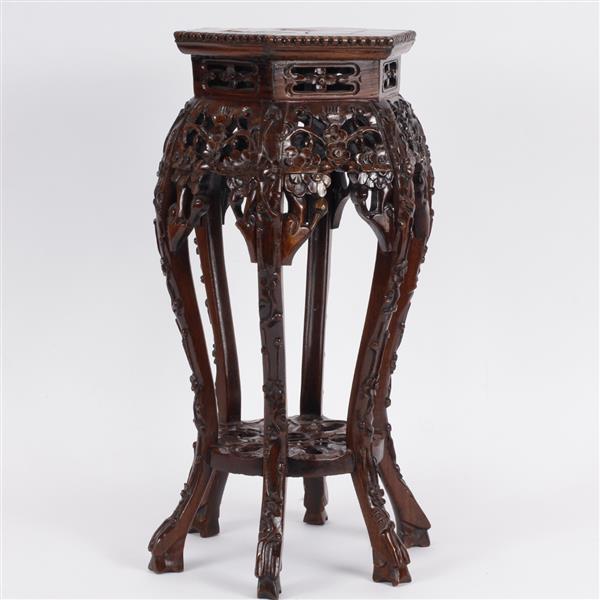 Appraisal: Antique Oriental profusely carved marble top fern stand Marble top