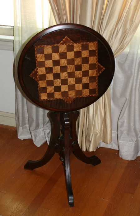 Appraisal: Victorian Renaissance Revival Walnut and Fruitwood Tip-Top Tripod Games Table