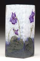 Appraisal: DAUM NANCY CAMEO ENAMELED VASE Dark purple violets expertly painted