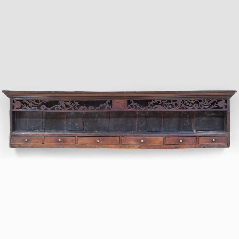 Appraisal: GEORGE III RUSTIC CARVED OAK HANGING SHELF Carved ''LL E