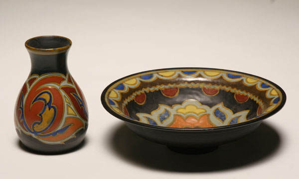 Appraisal: Gouda Dutch art pottery vase and bowl the vase from