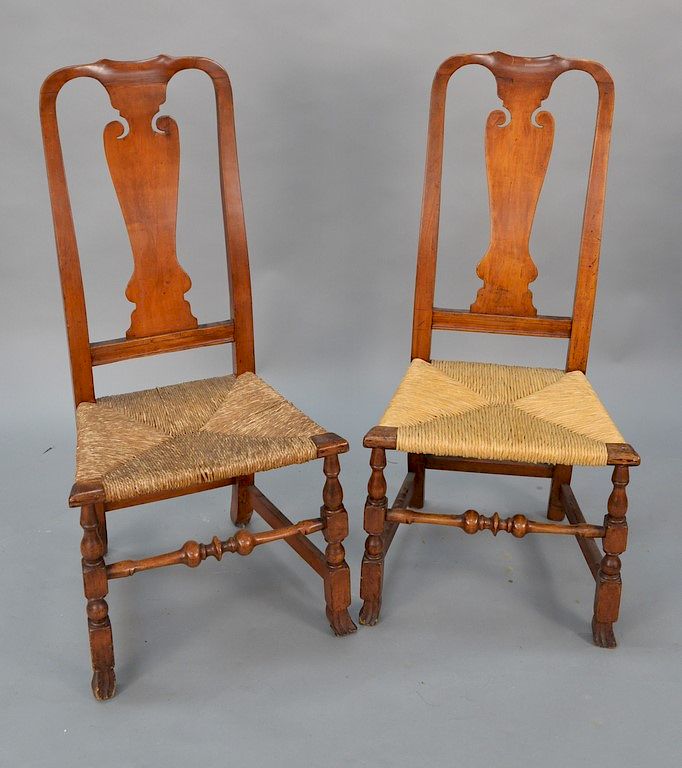 Appraisal: Pair of Queen Anne rush seat chairs with Spanish feet