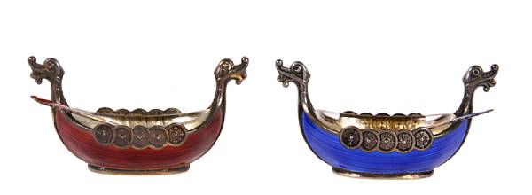 Appraisal: A set of six Norwegian sterling and enamel salt cellars