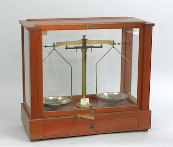 Appraisal: An Antique Mahogany Cased Scientific Scale by Fischer Scientific Pittsburgh