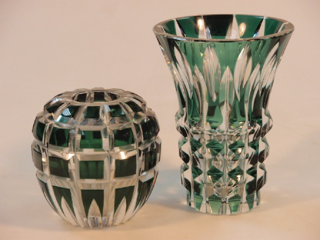 Appraisal: A Val St Lambert green tinted cut glass flared vase