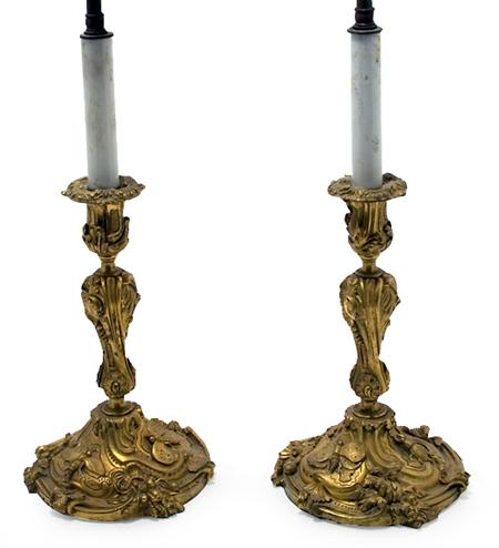 Appraisal: Pair of Louis XV Style Gilt-Metal Candlesticks Estimate -