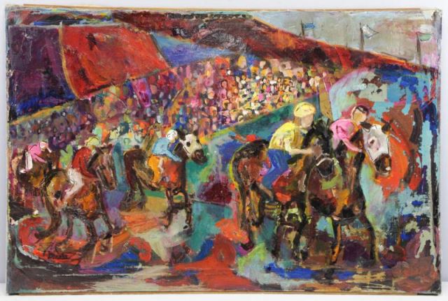 Appraisal: DONATA Oil on Canvas At the Races Signed lower left