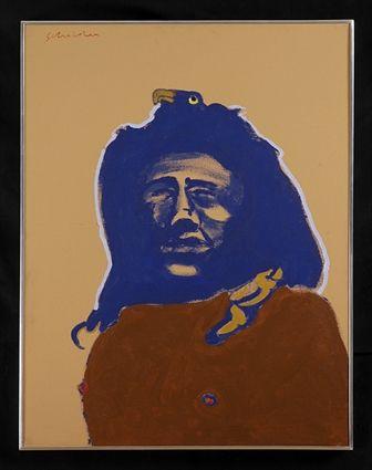 Appraisal: FRITZ SCHOLDER - INDIAN WITH BIRD HEAD DRESS Acrylic on