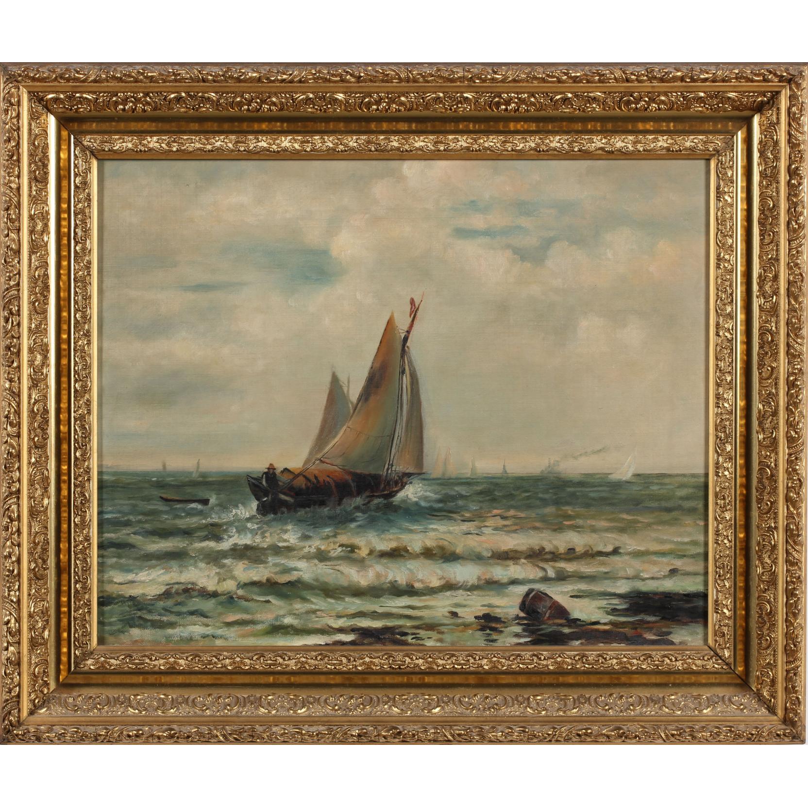 Appraisal: American School Maritime Scene late th century oil on canvas