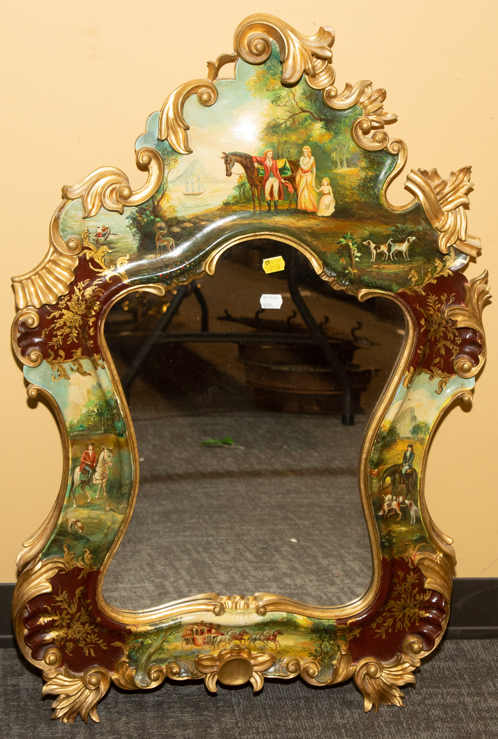 Appraisal: COMPOSITION PAINT DECORATED CONTEMPORARY MIRROR in H approximately in W