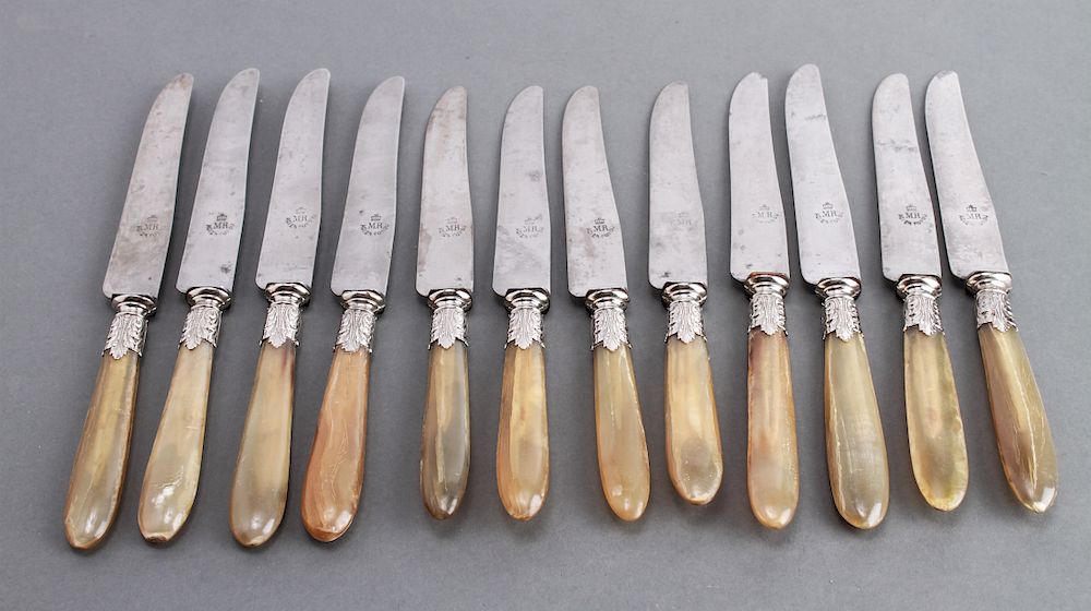 Appraisal: Set of Twelve French Knives with Horn Handles Set of