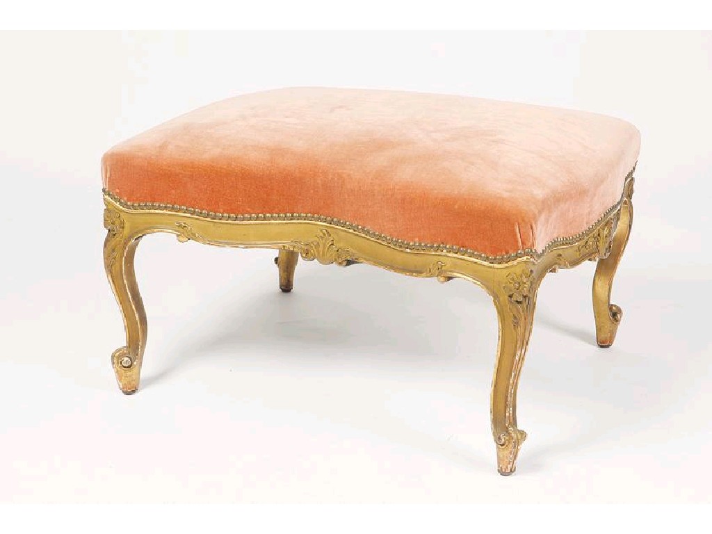 Appraisal: A LOUIS XV STYLE GILTWOOD STOOL with a shaped serpentine