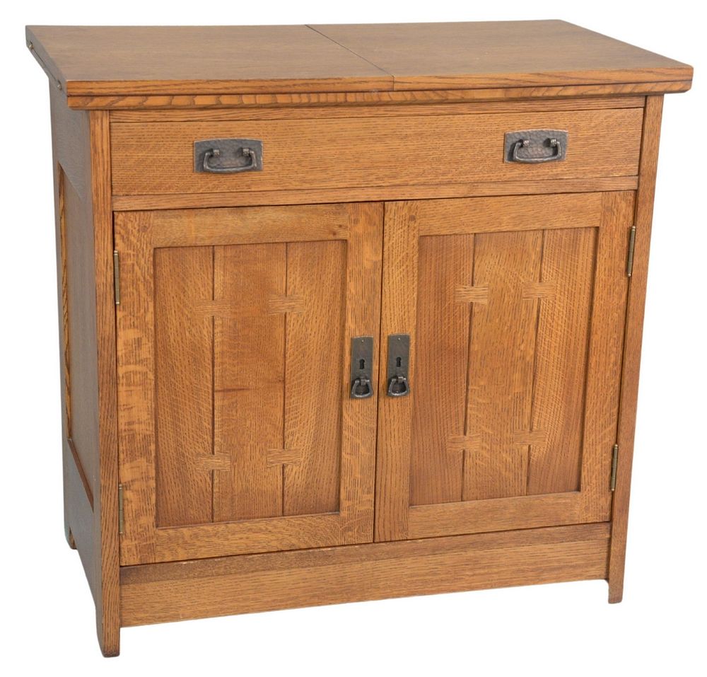 Appraisal: Stickley Mission Oak Bar Cabinet with lift top drawer and