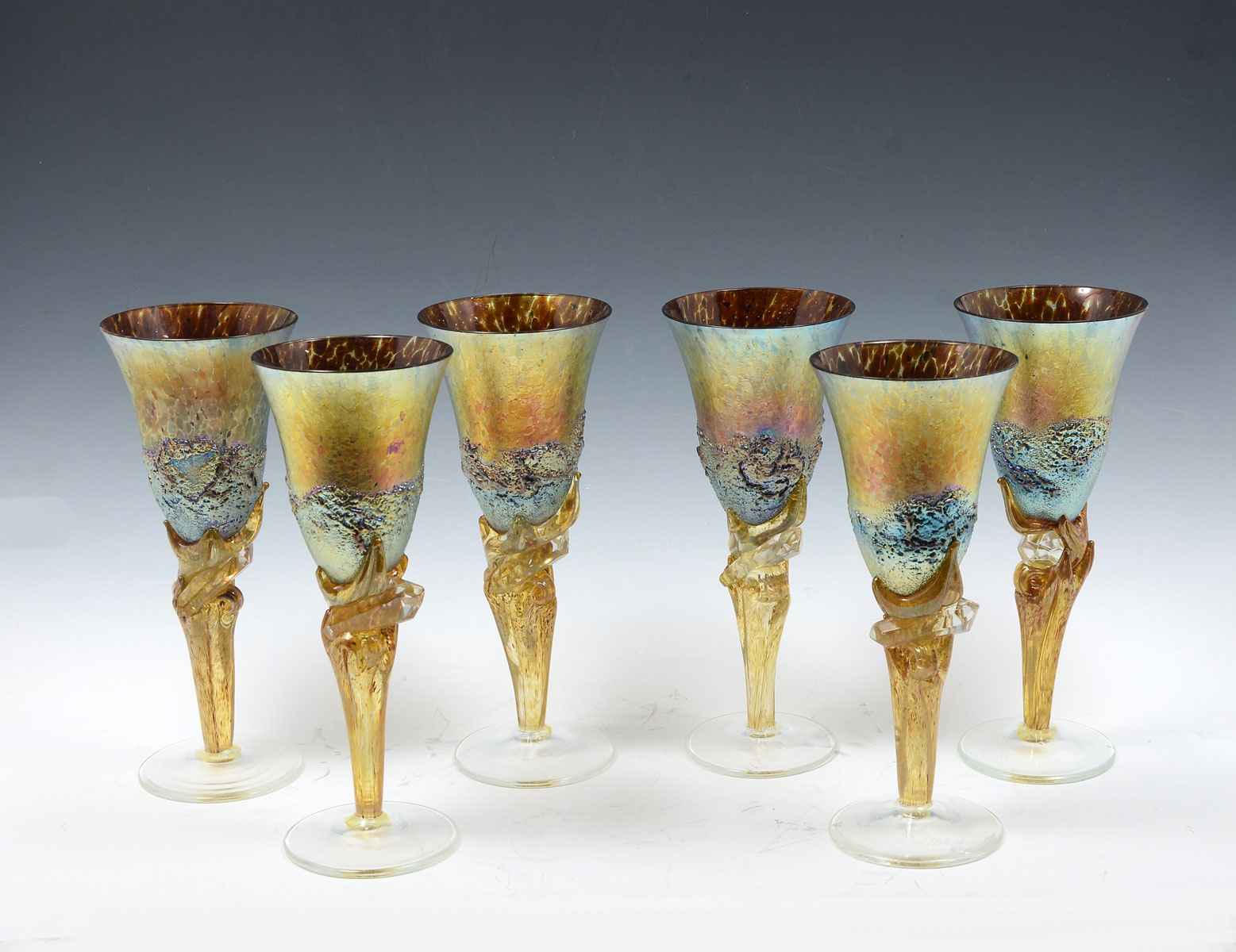 Appraisal: PC COLIN HEANEY GLASS GOBLETS Colin Heaney Australian glass blown