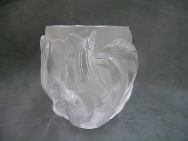 Appraisal: Large Lalique crystal vase with porpoise motif