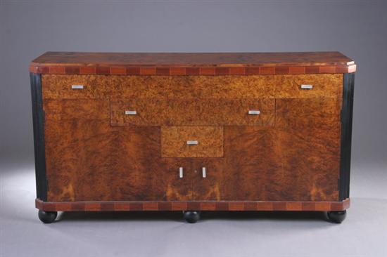 Appraisal: DYNAMIQUE ART DECO STYLE MIXED WOOD SIDEBOARD th century with