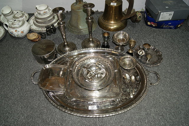 Appraisal: A COLLECTION OF SILVER PLATED WARE including a tray candlesticks