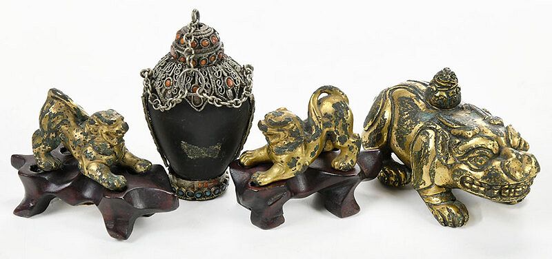 Appraisal: Chinese Gilt Bronze Animal Figures Snuff Bottle cast gilt bronze