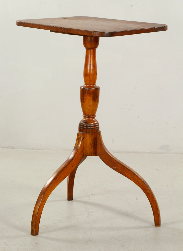 Appraisal: - Maple Candlestand Spider leg candlestand tiger maple top on