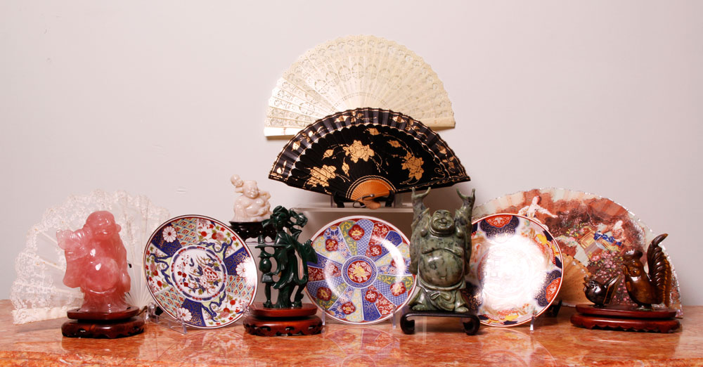 Appraisal: - Lot of Chinese Carved Items and Fans and Modern