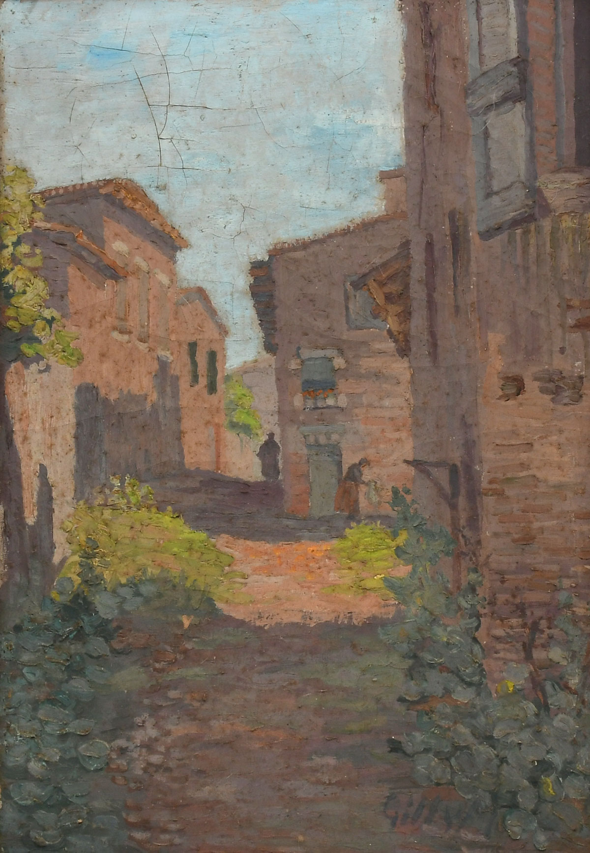 Appraisal: GILLY Maurice French th C European Village Street Scene Oil