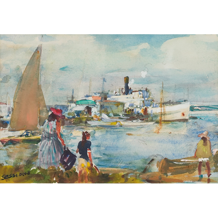 Appraisal: James Milton Sessions American - ''Harbor Scene '' c watercolor