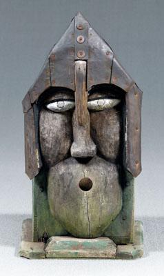 Appraisal: Folk art planter birdhouse style front head with copper helmet