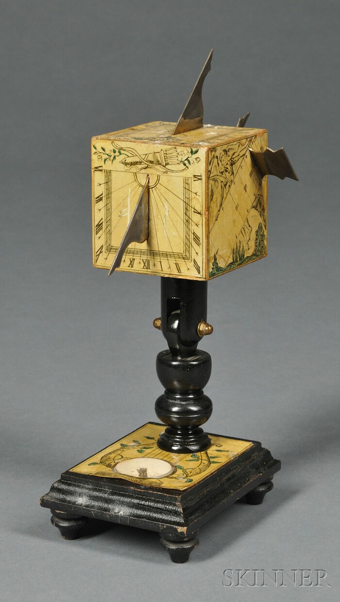 Appraisal: Beringer-style Wooden Polyhedral Sundial Germany the wooden molded base with