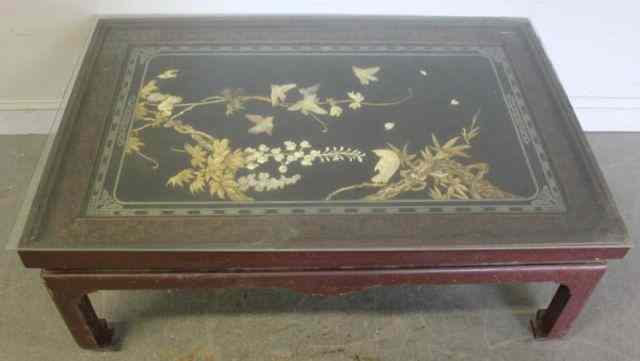 Appraisal: Oriental Coffee Table with Ivory Floral and BirdDesign From a