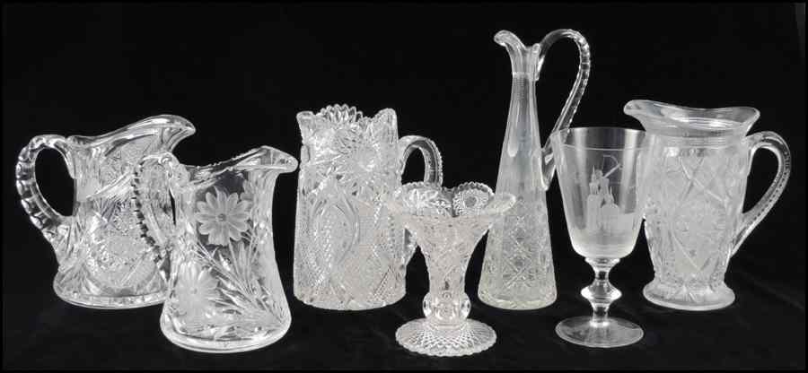 Appraisal: THREE BRILLIANT CUT GLASS PITCHERS Together with a pressed glass